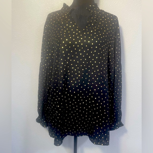 Lane Bryant Black and Gold Polka Dot Blouse - Size 16 - Picture 2 of 11